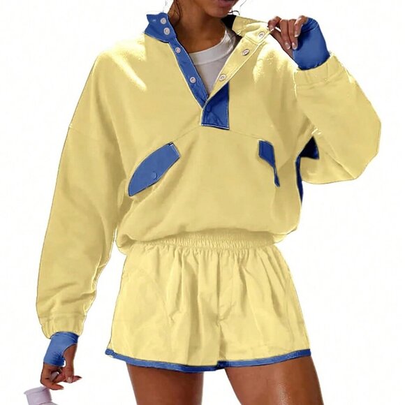 Yellow Casual Women's Sports Two Piece Set - Picture 2 of 4